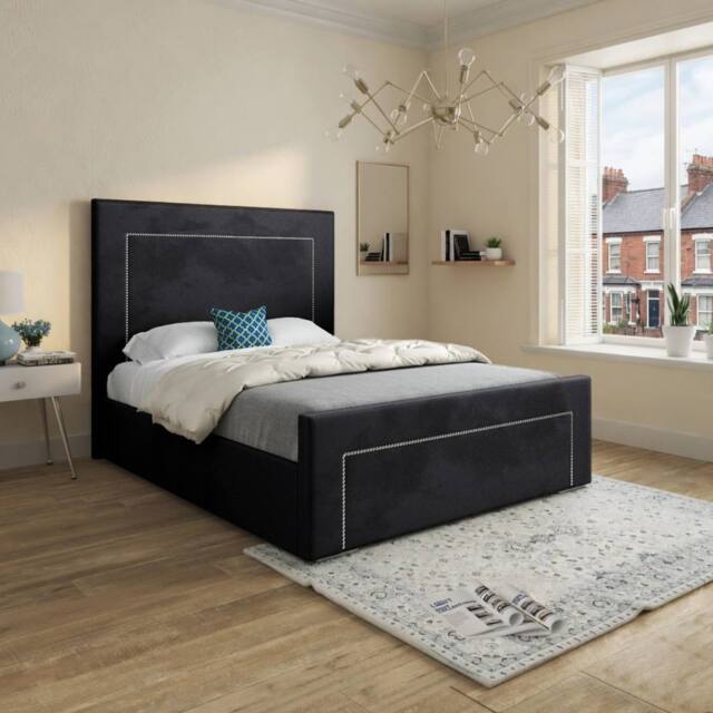 KDMD Macclesfield Upholstered Black Soft Velvet Designer Bed Frame - Size: King - image 1