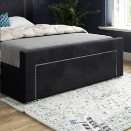 KDMD Macclesfield Upholstered Black Soft Velvet Designer Bed Frame - Size: King - thumbnail 6
