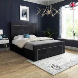 KDMD Macclesfield Upholstered Black Soft Velvet Designer Bed Frame - Size: King - thumbnail 4