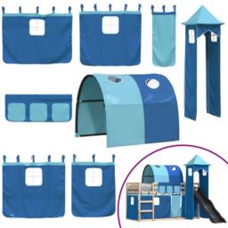 Berkfield Home Bunk Bed without Mattress with Slide & Curtains Blue 80x200 cm - thumbnail 5