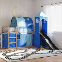 Berkfield Home Bunk Bed without Mattress with Slide & Curtains Blue 80x200 cm - thumbnail 2