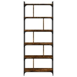 Berkfield Home Bookcase 6-Tier Smoked Oak 76x32x192 cm Engineered Wood in Brown - Size: 76 x 32 x 192 cm - thumbnail 4