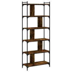 Berkfield Home Bookcase 6-Tier Smoked Oak 76x32x192 cm Engineered Wood in Brown - Size: 76 x 32 x 192 cm - thumbnail 2