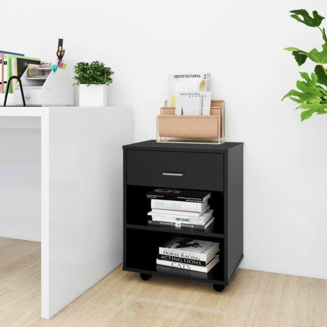 Berkfield Home Rolling Cabinet Black 46x36x59 cm Engineered Wood - Size: 46 x 36 x 59 cm - image 1