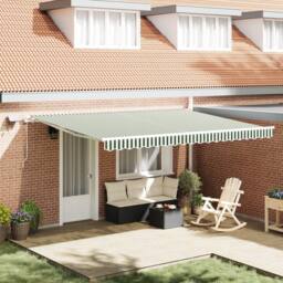Berkfield Home Manual Retractable Awning with LED Green & White 450x300 cm
