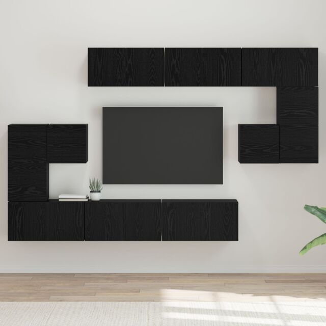 Berkfield Home TV Cabinet Set with Shelf Wall-mounted Other with Storage with Door 10 pcs Black oak 180 x 30 x 90.5 cm - image 1