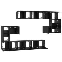 Berkfield Home TV Cabinet Set with Shelf Wall-mounted Other with Storage with Door 10 pcs Black oak 180 x 30 x 90.5 cm - thumbnail 7