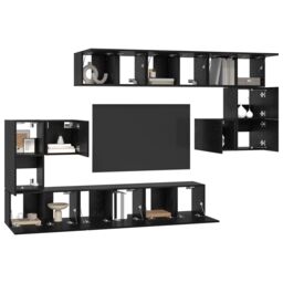 Berkfield Home TV Cabinet Set with Shelf Wall-mounted Other with Storage with Door 10 pcs Black oak 180 x 30 x 90.5 cm - thumbnail 3