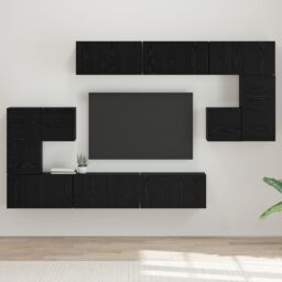 Berkfield Home TV Cabinet Set with Shelf Wall-mounted Other with Storage with Door 10 pcs Black oak 180 x 30 x 90.5 cm