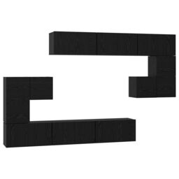 Berkfield Home TV Cabinet Set with Shelf Wall-mounted Other with Storage with Door 10 pcs Black oak 180 x 30 x 90.5 cm - thumbnail 2