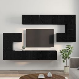Berkfield Home TV Cabinet Set with Shelf Wall-mounted Other with Storage with Door 10 pcs Black oak 180 x 30 x 90.5 cm - thumbnail 4