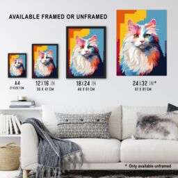 "Artery8 Wall Art Print Ragdoll Cat Lover Gift Pet Portrait Orange Blue Purple Artwork Painting Art Framed - Size: W12"" x H16""" - thumbnail 3