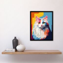 "Artery8 Wall Art Print Ragdoll Cat Lover Gift Pet Portrait Orange Blue Purple Artwork Painting Art Framed - Size: W12"" x H16""" - thumbnail 4