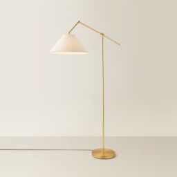 ValueLights Layla Adjustable Angled Floor Lamp with Tapered Linen Shade & Bulb in Gold - thumbnail 6
