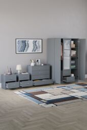 Home Discount Vida Designs 4Pc Bedroom Set 2x2Bedside, 4 Drawer, 3Dr Mirror Wardrobe in Grey - thumbnail 2