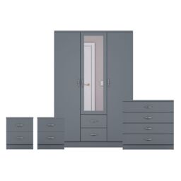 Home Discount Vida Designs 4Pc Bedroom Set 2x2Bedside, 4 Drawer, 3Dr Mirror Wardrobe in Grey - thumbnail 8