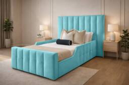 PARADISE BEDS LTD Single Wooden Upholstered Kids Bed Frame With Headboard in Teal - thumbnail 1