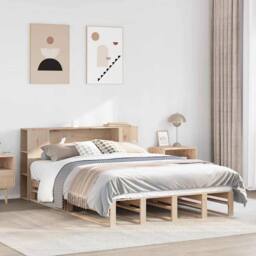 Berkfield Home Decorative Bookcase Bed without Mattress 135x190 cm Double Solid Wood in Light Brown - thumbnail 2