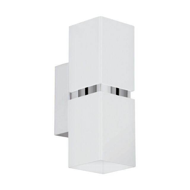 Loops Wall Light Colour Chrome Plated Steel White Square Shape Shade Bulb GU10 2x3.3W - image 1