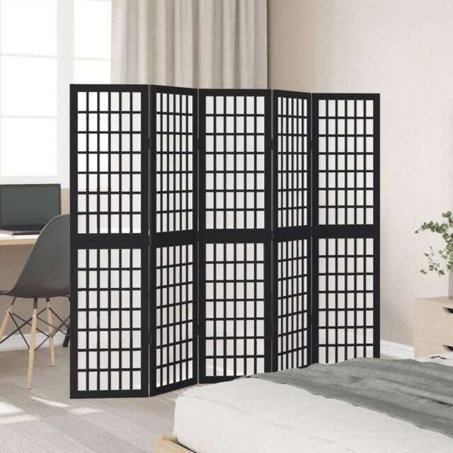 Berkfield Home Room Divider 5 Panels Black Solid Wood Paulownia - image 1