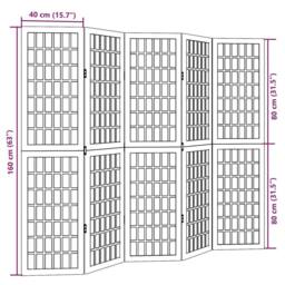 Berkfield Home Room Divider 5 Panels Black Solid Wood Paulownia - thumbnail 8