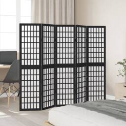 Berkfield Home Room Divider 5 Panels Black Solid Wood Paulownia - thumbnail 1