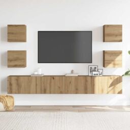Berkfield Home Wall Mounted TV cabinets 6 pcs Artisan Oak Engineered Wood in Brown - thumbnail 3