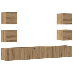 Berkfield Home Wall Mounted TV cabinets 6 pcs Artisan Oak Engineered Wood in Brown - thumbnail 2