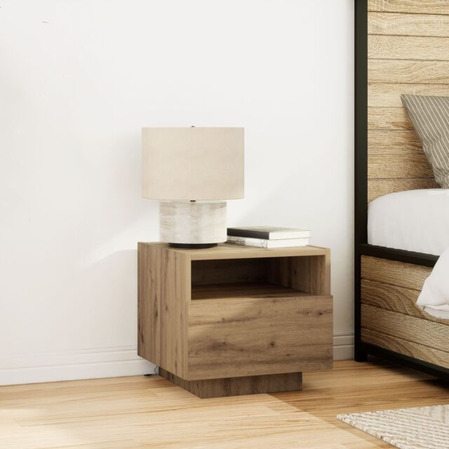 Berkfield Home Bedside Cabinets with LED Lights 2 pcs Artisan Oak 40x39x37 cm in Brown - Size: 40 x 39 x 37 cm - image 1