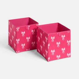 OHS 2 x Bows Storage Box Folding Cube Shoe Toy Organiser in Bright Pink - thumbnail 3