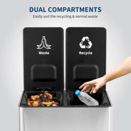 VOGREX Dual Trash Can 2x4gal/2x15L Stainless Steel Step in Metallic Silver - Size: Medium - thumbnail 6