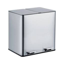 VOGREX Dual Trash Can 2x4gal/2x15L Stainless Steel Step in Metallic Silver - Size: Medium
