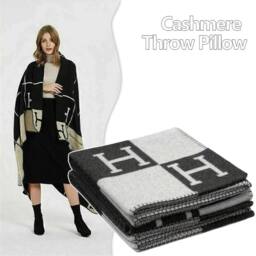 NESTLUNE Black Wool Cashmere Plaid Blanket Soft Pillow Shawl Bed - Size: 100 cm x 190 cm - thumbnail 2