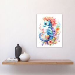 "Artery8 Cute Seahorse Watercolour Artwork Fun Kids Bedroom Nursery Unframed Wall Art Print Poster Home Decor Premium - Size: W12"" x H16""" - thumbnail 4