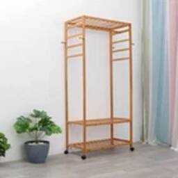 EONLION Heavy Duty Wooden Clothes Rail Garment Hanging Corner Wardrobe in Natural - thumbnail 3