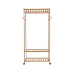 EONLION Heavy Duty Wooden Clothes Rail Garment Hanging Corner Wardrobe in Natural - thumbnail 1