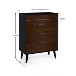 Cheshire Premium Arden 4 Drawer Wide Chest - Walnut & Black - thumbnail 5