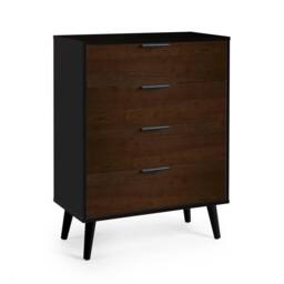 Cheshire Premium Arden 4 Drawer Wide Chest - Walnut & Black - thumbnail 1