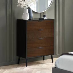 Cheshire Premium Arden 4 Drawer Wide Chest - Walnut & Black - thumbnail 3