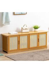 H&O Direct Wooden Entryway Storage Shoe Cabinet Shoe Bench in Brown