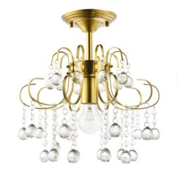 Happy Homewares Waterfall Satin Gold Ceiling Light Fitting with Clear Acrylic Spheres