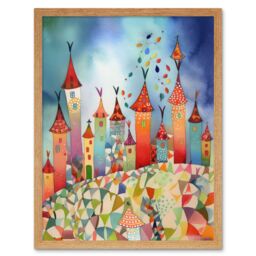 "Artery8 Wall Art Print Celebration Day Cityscape Processional Street Folk Art Watercolour Painting Art Framed in Light Oak - Size: W12"" x H16""" - thumbnail 1