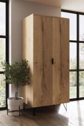 FWStyle Fisso 2 Door Cracked Oak Double Wardrobe in Brown - thumbnail 2
