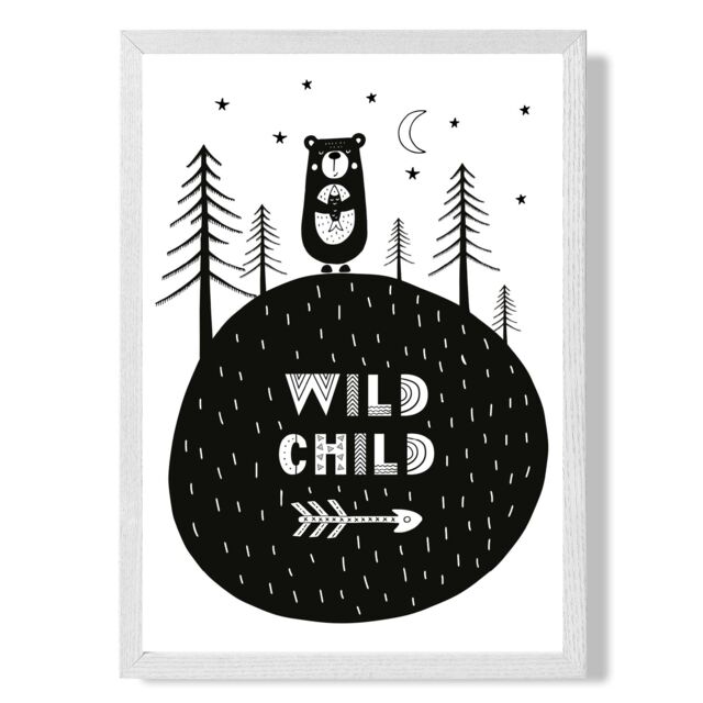 ARTZE Cute Wild & Free Scandi Quote Framed Print SIZE: A2 with White Frame in Black - Size: A4 - image 1
