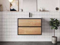 Vente-unique Wall-Hung Vanity Unit - Natural & Black - 80 Cm - LANNICK - thumbnail 3