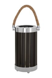 Orsina White Slatted Lamp Holder With Nautical Rope Detail, Chrome-Trimmed Cylindrical Lamp, Stylish Small Lamp in Black - thumbnail 2