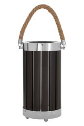 Orsina White Slatted Lamp Holder With Nautical Rope Detail, Chrome-Trimmed Cylindrical Lamp, Stylish Small Lamp in Black