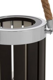 Orsina White Slatted Lamp Holder With Nautical Rope Detail, Chrome-Trimmed Cylindrical Lamp, Stylish Small Lamp in Black - thumbnail 4