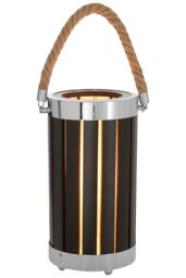 Orsina White Slatted Lamp Holder With Nautical Rope Detail, Chrome-Trimmed Cylindrical Lamp, Stylish Small Lamp in Black - thumbnail 3