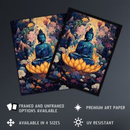 "Artery8 Wall Art Print Buddha in Lotus Flower Nirvana Concept Art Blue Orange Pink Floral Psychedelic Painting Poster - Size: W18"" x H24""" - thumbnail 2